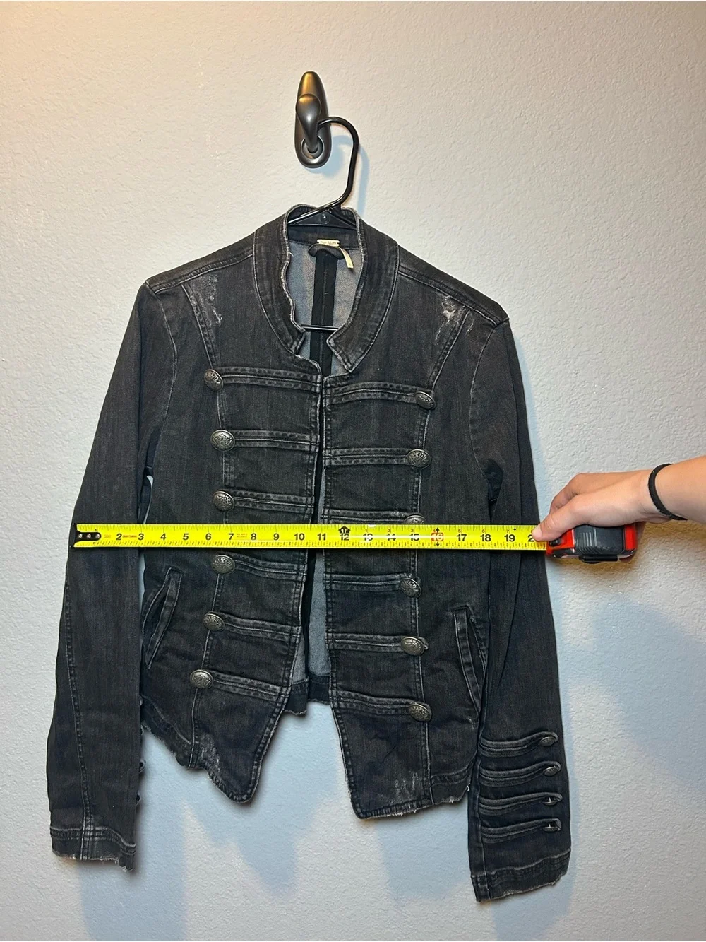Free People Black Military-Style Buttoned Denim Jacket - Picture 6 of 6